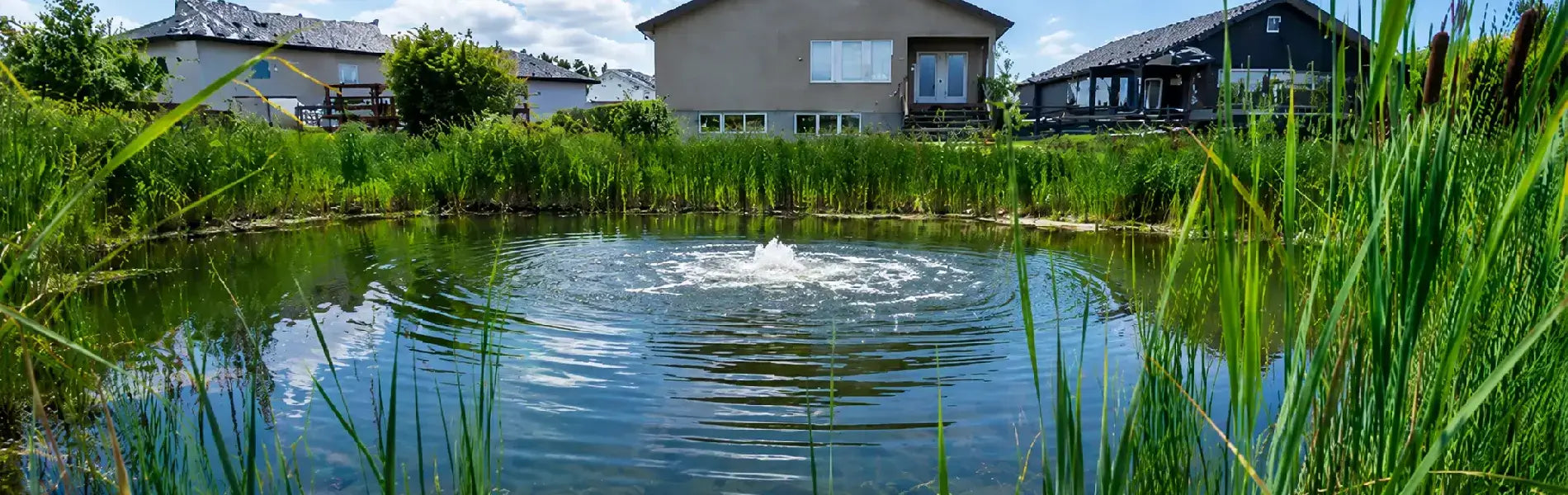 Pond Supply pond aeration picture showing a floating aerator improving water circulation, oxygen levels, and overall pond health.
