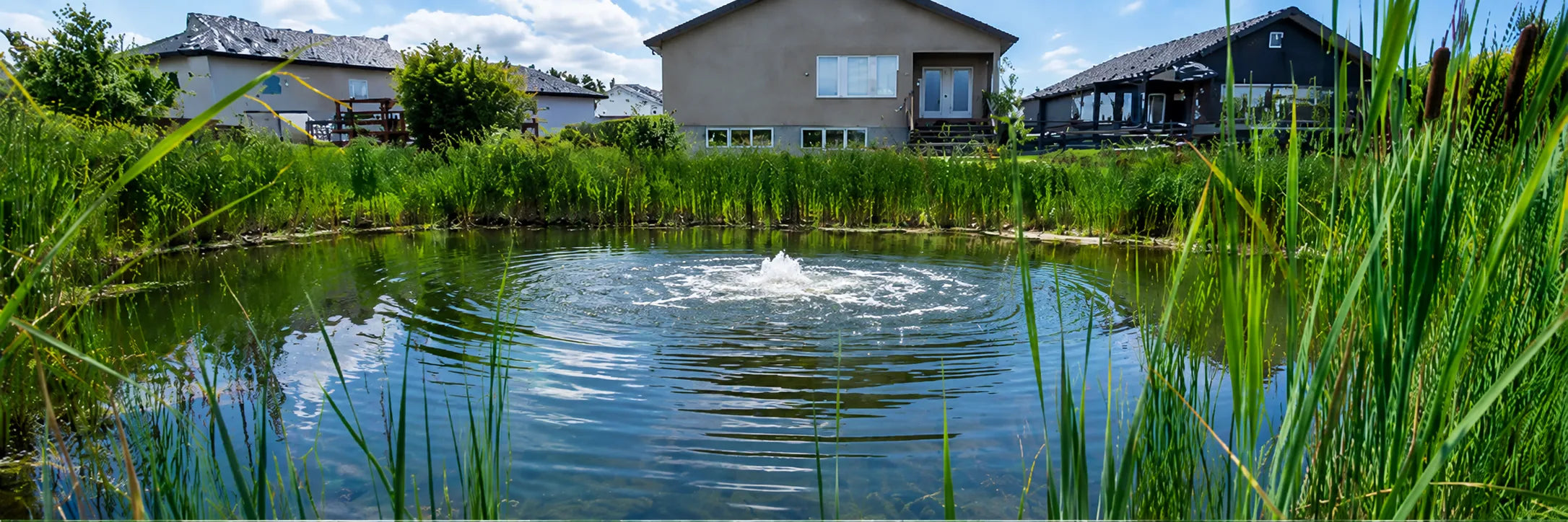 Pond Supply pond aeration picture showing a floating aerator improving water circulation, oxygen levels, and overall pond health.
